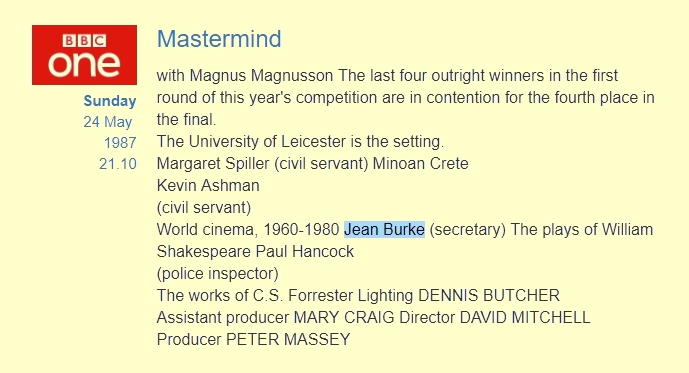 Jean Burke on Mastermind
