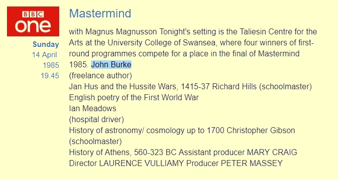 John Burke on Mastermind