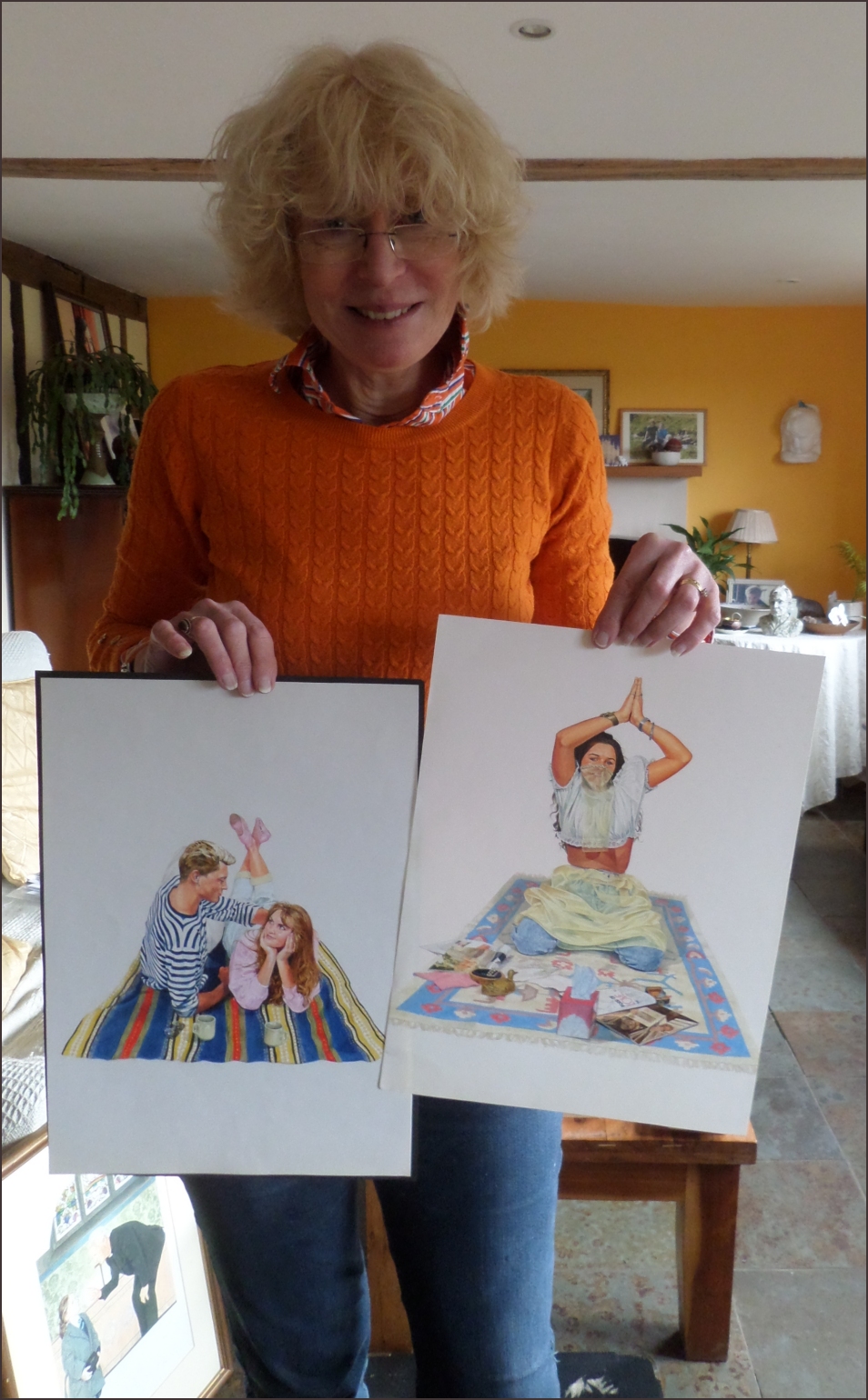 Kaye with two artworks