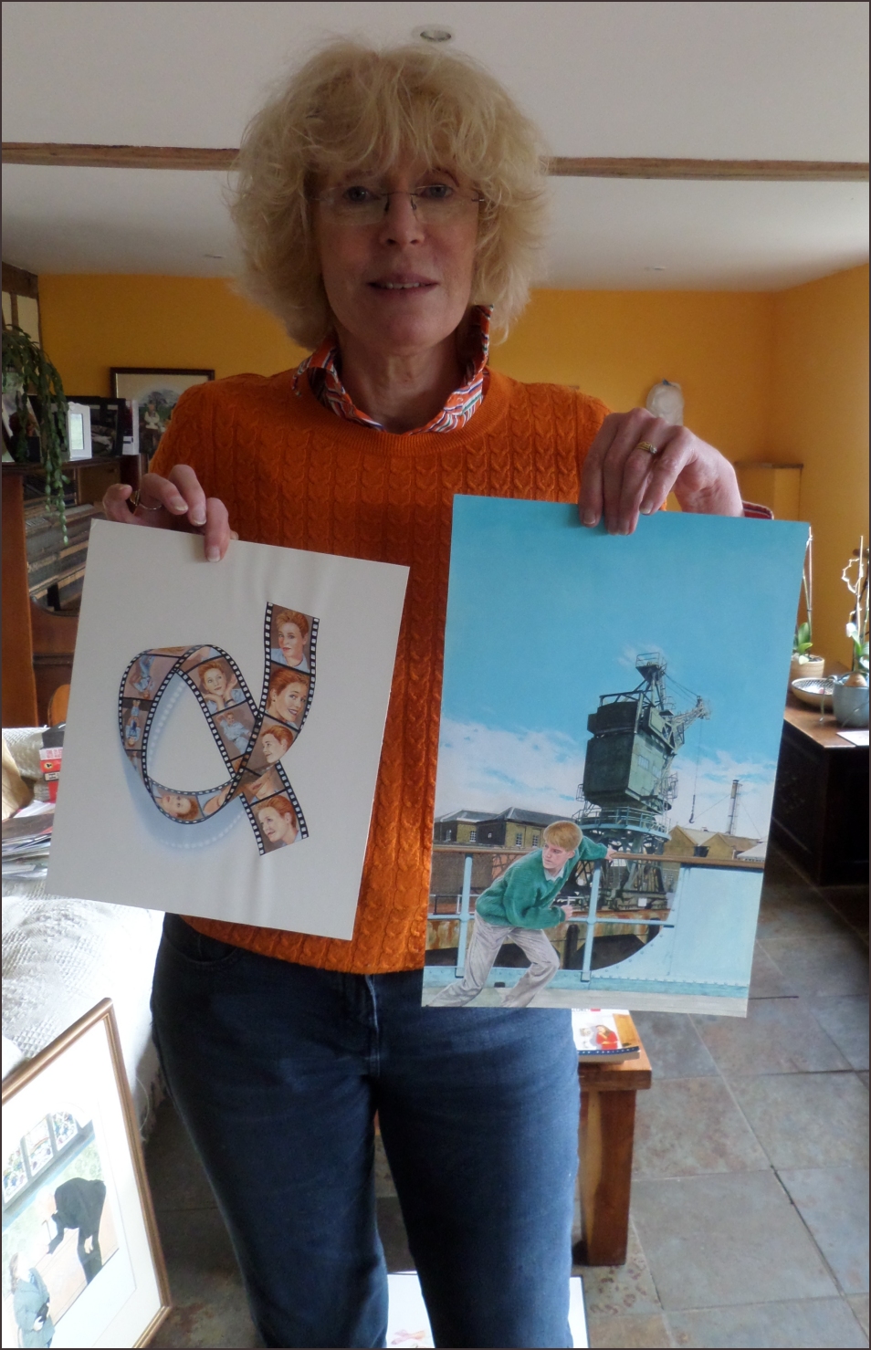 Kaye with two artworks
