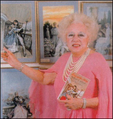 Barbara Cartland with book covers