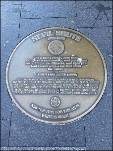 Nevil Shute Norway Plaque Sydney